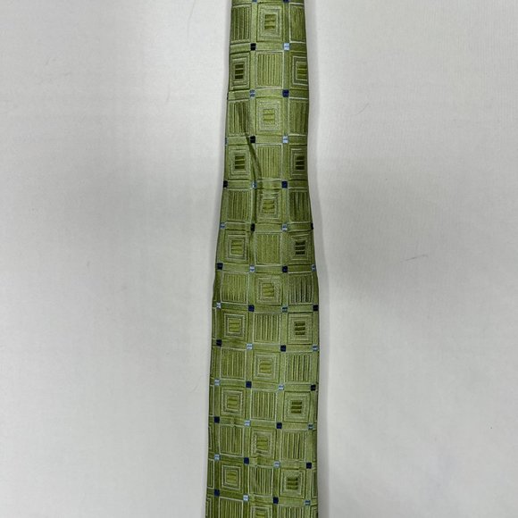 Michael Kors Men’s Necktie 3 ¾” Green Silk Textured Squares & Blue Dots - Picture 3 of 11